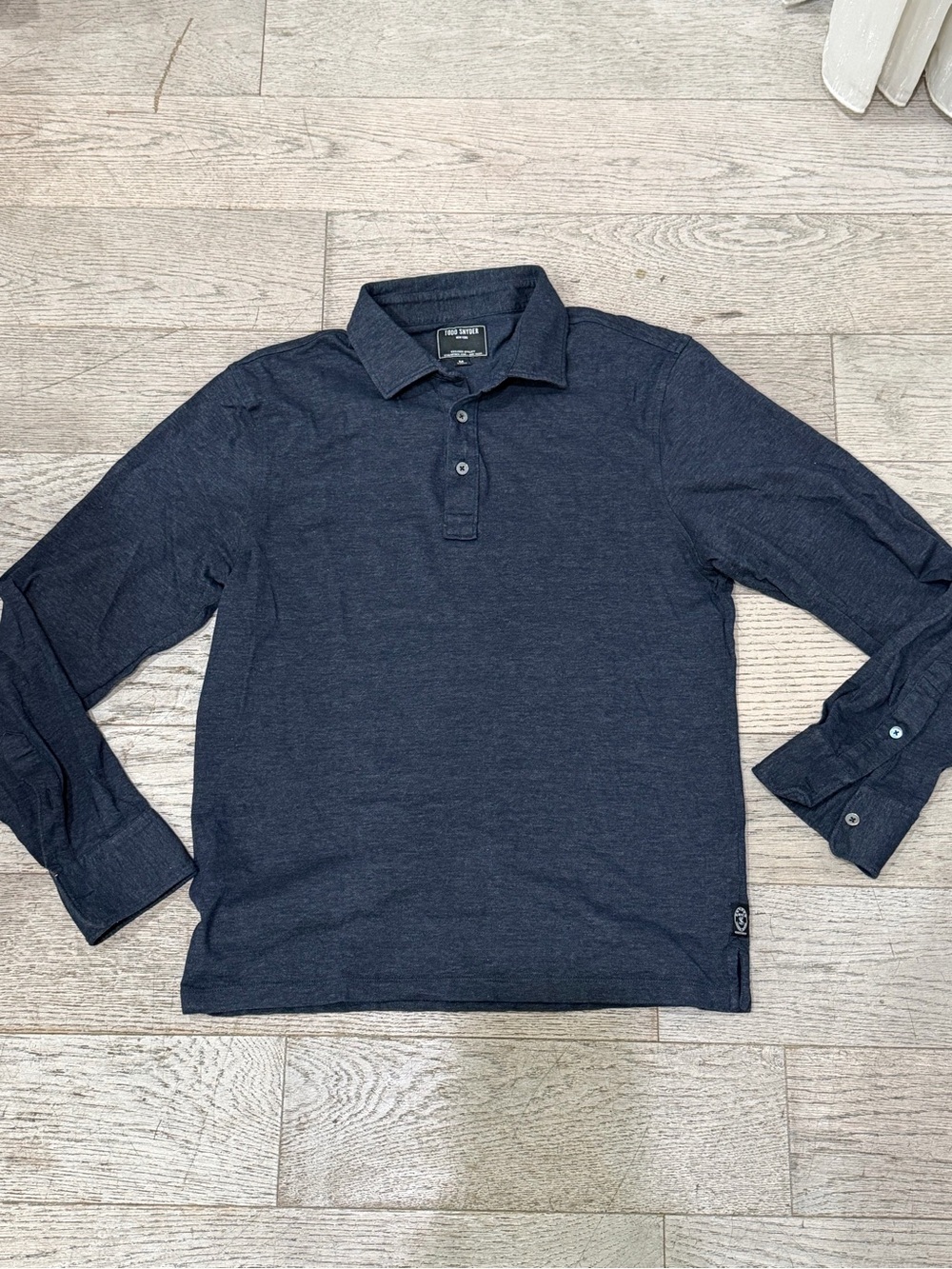 Todd Snyder Men's Long Sleeve Polo Shirt Sz M Navy Blue Lyocell Blend Luxury